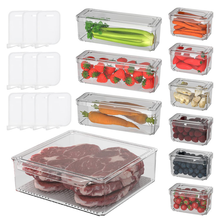 Rebrilliant 10 Pack Refrigerator Organizer Bins - 3 Size Stackable Fridge Clear Storage Bins with Lids for Vegetable Berry Cereals Grape Tomatoes Fruit Rebrillian