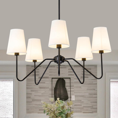 Lustre moderne à 5 lumières avec abat-jour en tissu de lin, luminaire suspendu à hauteur réglable pour le salon, la salle à manger, la chambre à coucher, le couloir, le vestibule, compatible avec douille E12