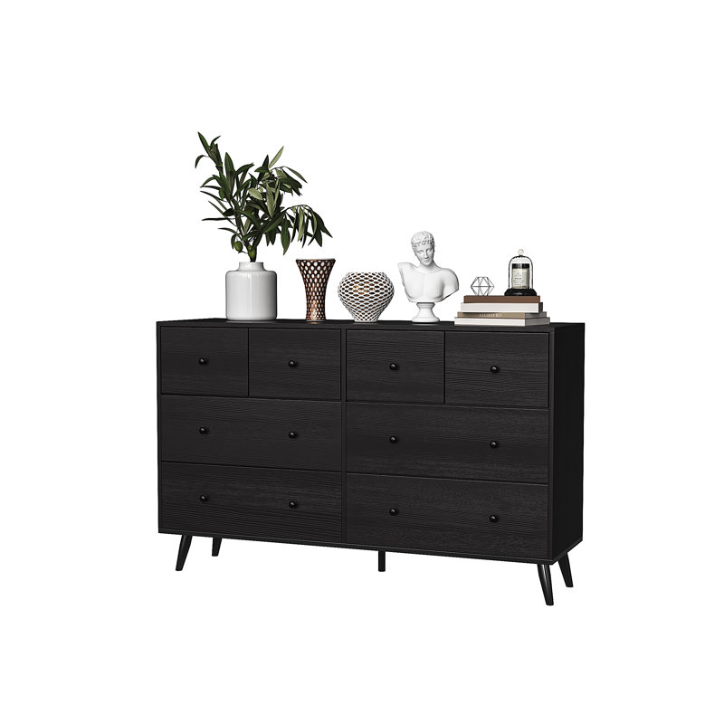 Commode 8 tiroirs avec commode large de 57,09 po Miarae, Noir