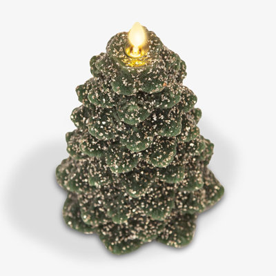 Bougie sans flamme, arbre de Noël de 5,35 po de largeur x 8,5 po de hauteur, bougie à DEL, minuterie, télécommande, décoration des Fêtes (vert scintillant simple)
