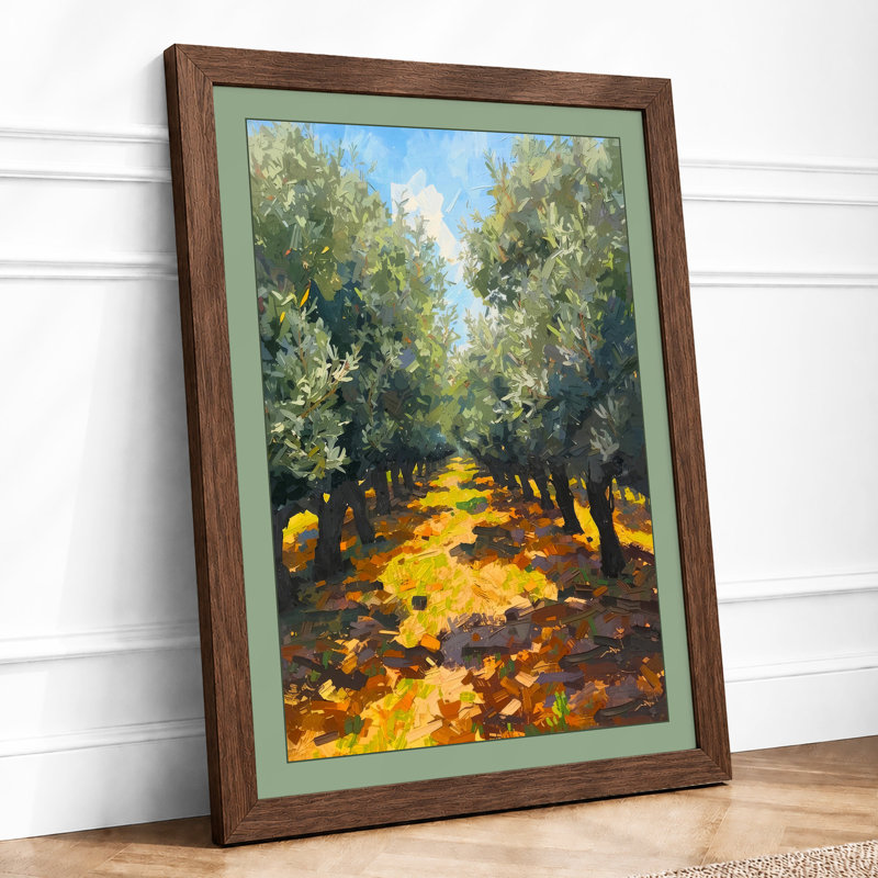 Olive Harvest Path Rustic - Framed Print, A1 - 84.1 x 59.4 cm, Walnut