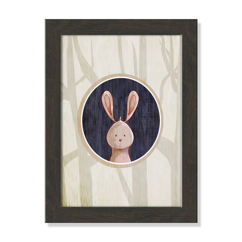 «Juvenile Forest Animals», impression sur papier, H 14 po x l 10 po x P 0,6 po, Cadre plat à grain de bois noir