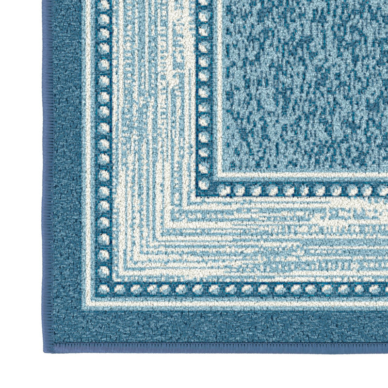 Ottohome Non-Slip Bordered Area Rug For Living Room, Hallway, Entryway Rug, Blue, Runner 1'10" x 7'