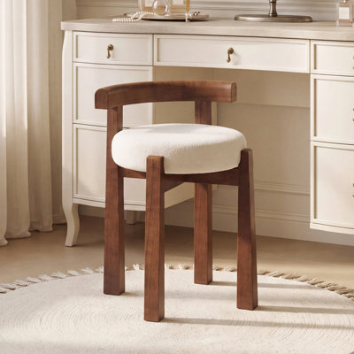 Chaise de coiffeuse en bois massif avec dossier bas, tabouret d'appoint rembourré pour chambre, salon et salle de maquillage