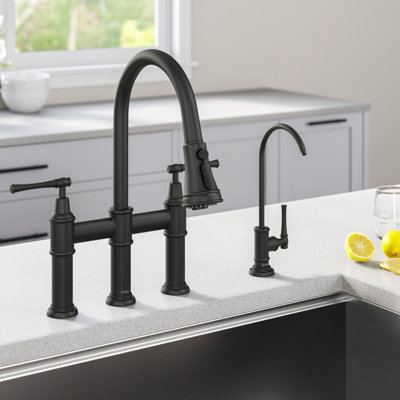 KRAUS Allyn Transitional Bridge Kitchen Faucet with Pull-Down Sprayhead