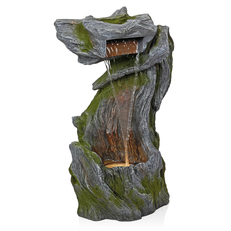 Waterfall in Realistic Tree Bark Fountain with LED Lights