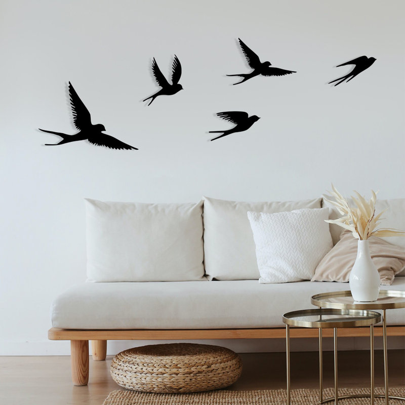 Elegant Decorative Metal Wall Accessory Set (5 Pieces), Black Finish | 100% Metal, Thickness: 0.05 inches | Includes 4 Birds (13.0 x 6.7 inches, 16.0 x 10.0 inches, 23.0 x 15.0 inches, 17.0 x 10.0 inches) | Perfect for Modern Home Decor