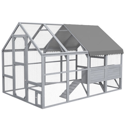 Grand poulailler gris, peut accueillir de 8 à 12 poulets, couvercle imperméable et supérieur, nichoirs de couleur nichoir, installation rapide, sécurité sur la porte, nettoyage de la porte avant divisée