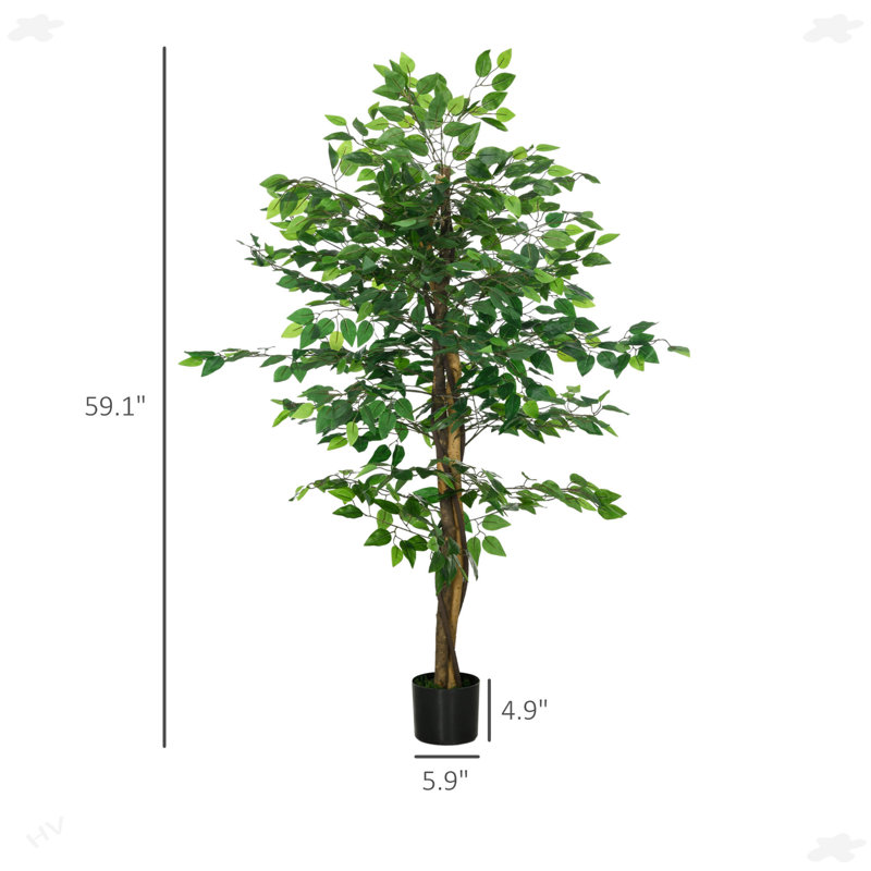 Ficus artificiel avec pot, plante artificielle d'extérieur pour le bureau à domicile, H 58,93 po x l 6,13 po x P 6,05 po
