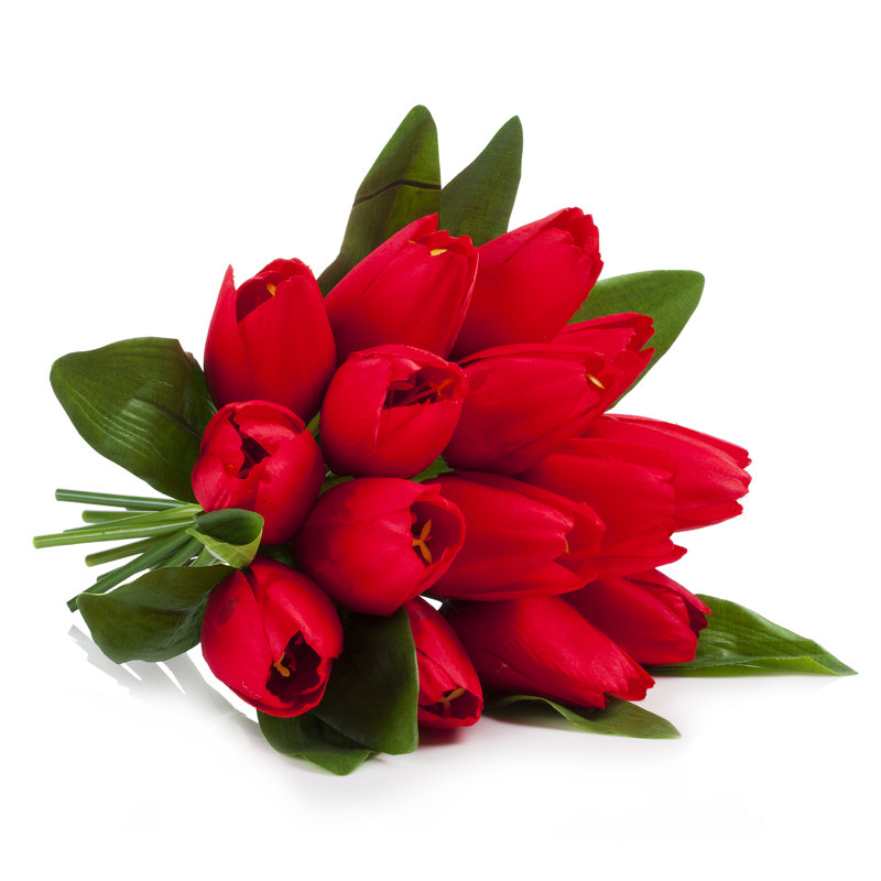 Arrangement floral 18 tulipes en soie dans un vase, Rouge
