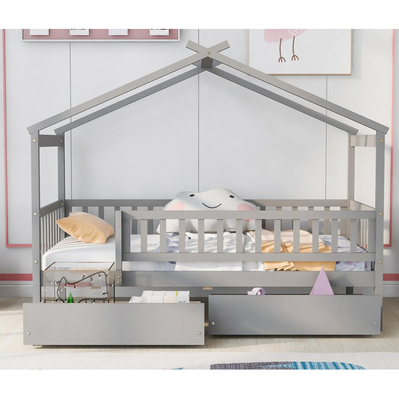 Lit simple en bois pour la chambre, Gris
