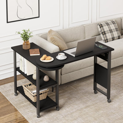 Table de bout rotative à 360 ° avec station de charge, roues pivotantes et freins, table d'appoint à 3 niveaux pour le salon