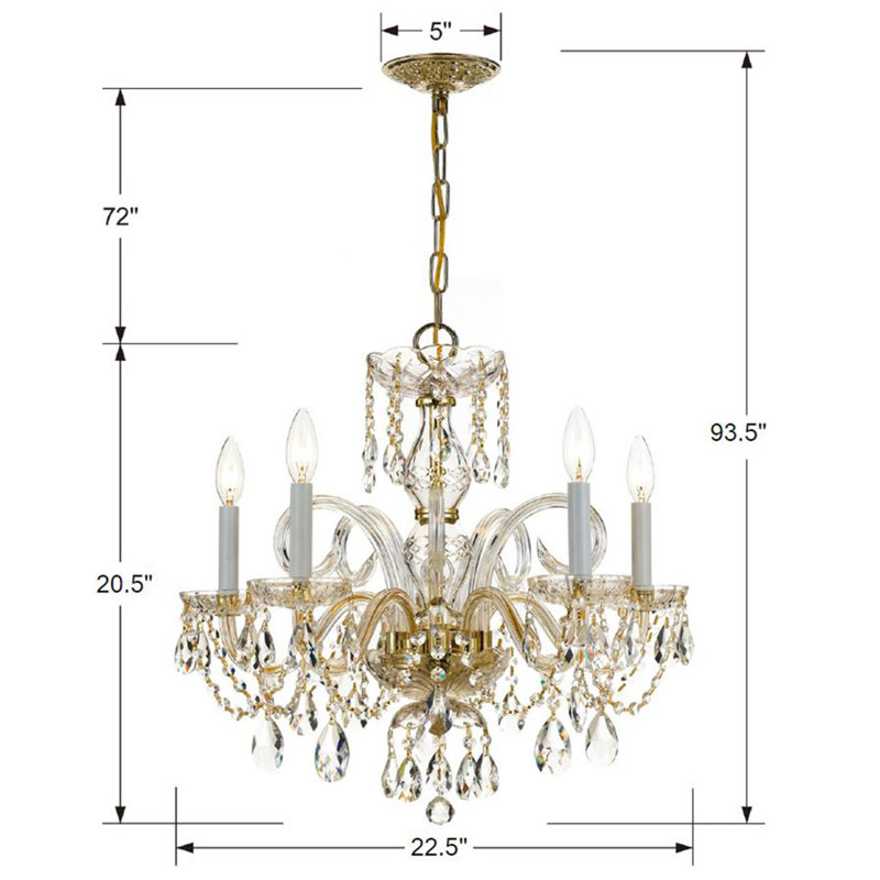 Nenita 5 - Light Glass Dimmable Classic / Traditional Chandelier, Polished Brass