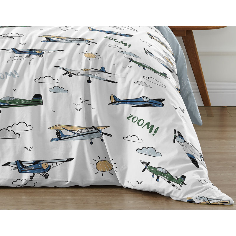 Blue and Green Airplane Twin Microfiber Comforter Set