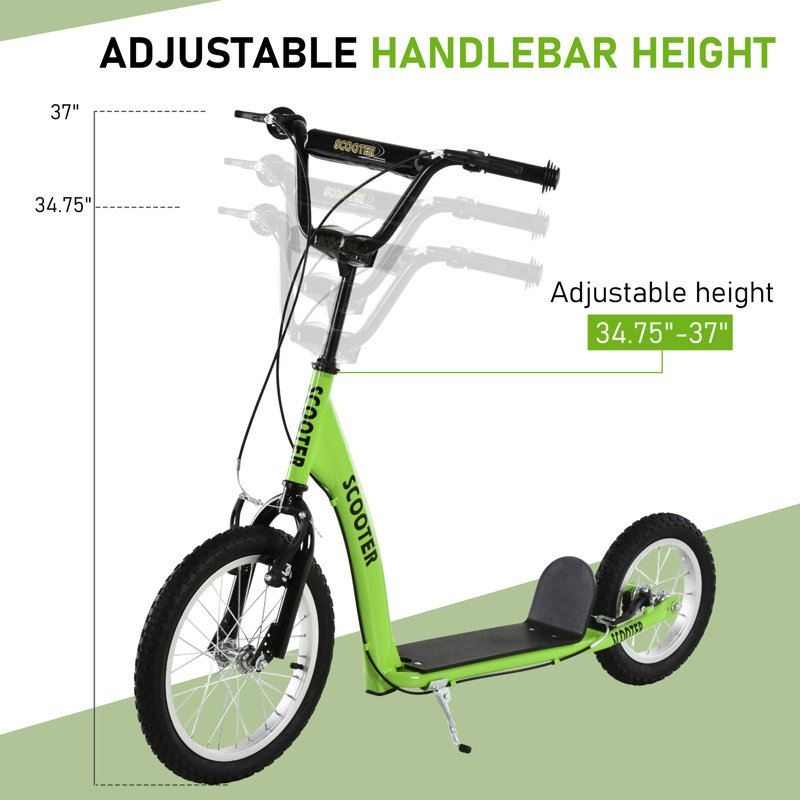 Green Adjustable Steel Frame Youth Kick Scooter with Dual Brakes
