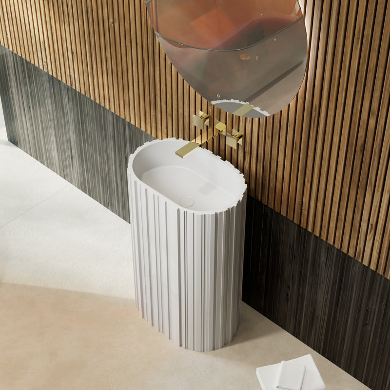 Lavabo de salle de bain piédestal à surface solide 23 po x 15 po Monblari - blanc mat