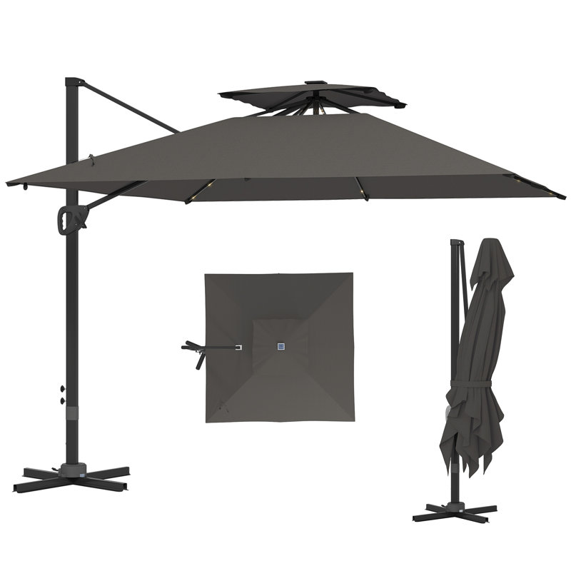 300cm Lighted Tilt Cantilever Parasol, Dark Grey