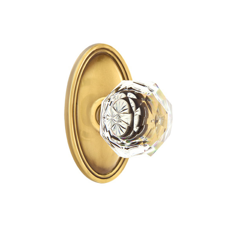 Ensemble de boutons de passage Emtek avec bouton ovale en verre Roestte et Diamond, Laiton antique français