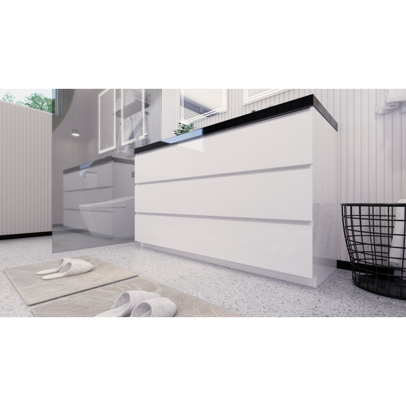 Reyes 58.5'' Double Bathroom Vanity Base Only, Hight Gloss White