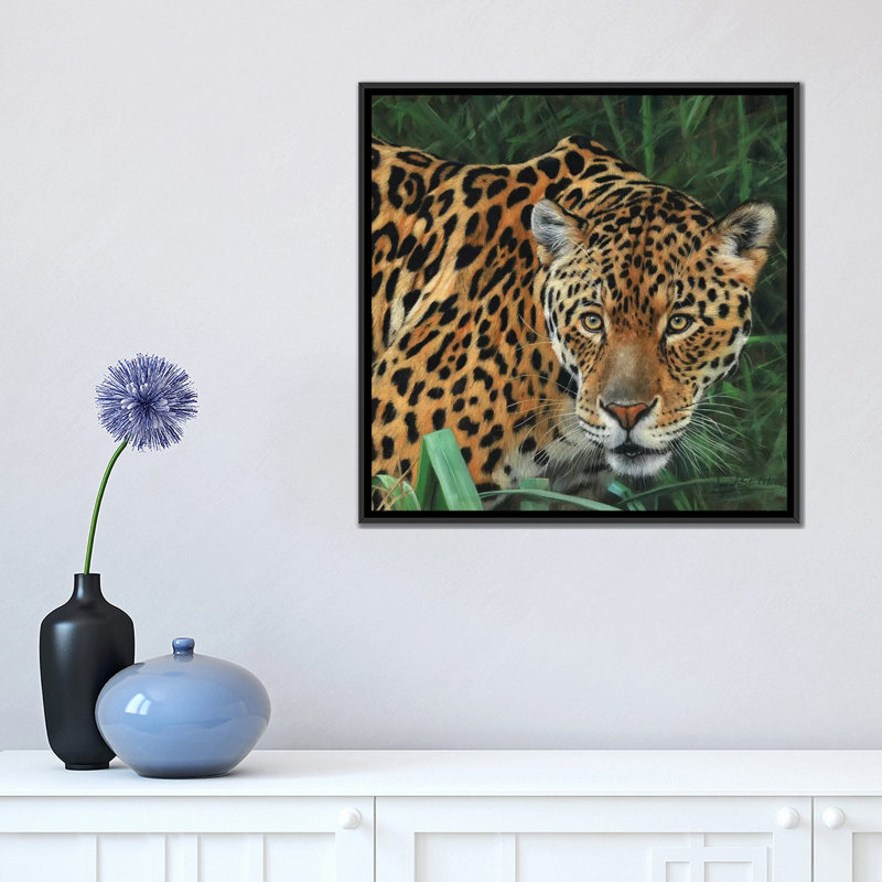 « jaguar big cat ii », impression sur toile, H 18 po x l 18 po x P 1,5 po, Toile encadrée noire, Pas de tapis