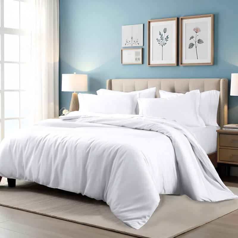 Ensemble de housse de couette de luxe en coton certifié 400 fils avec taies décoratives, Blanc