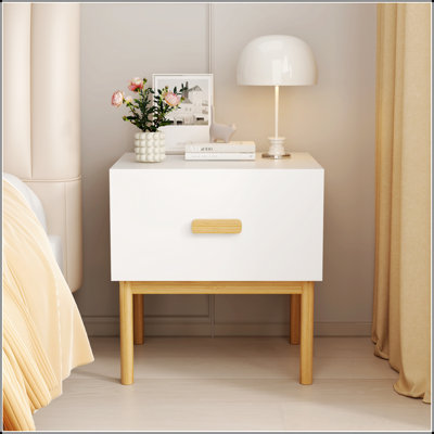 Table de chevet moderne avec tiroir et pieds en bois, table de chevet minimaliste pour la chambre à coucher et le salon