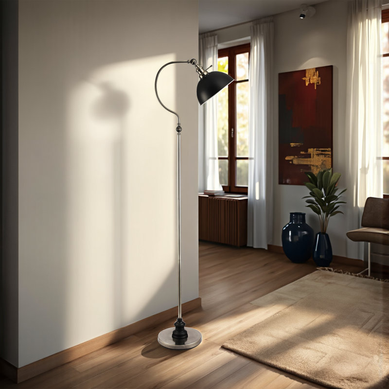 Lampe sur pied ajustable 69 po avec finition nickel brossé, abat-jour directionnel, base lestée, homologuée UL