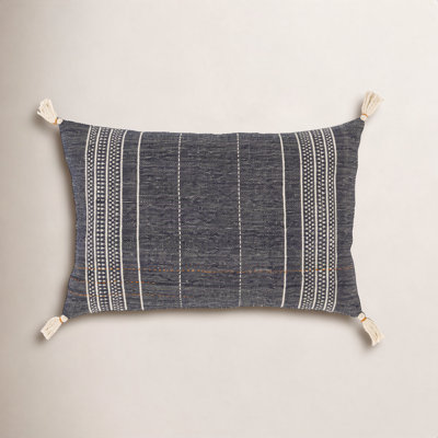 Gordon Embroidered Cotton Lumbar Throw Pillow