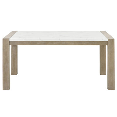 White Faux Marble 66 - Inch Rectangular Table In Oak Finish, Style, Seats 6 For Family Entertaining With Surface And Seating Capacity