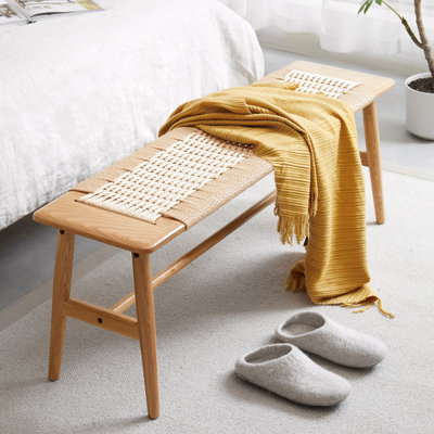 Banc de canne polyvalent tissé en bois de chêne élégant pour la salle à manger avec un design intemporel