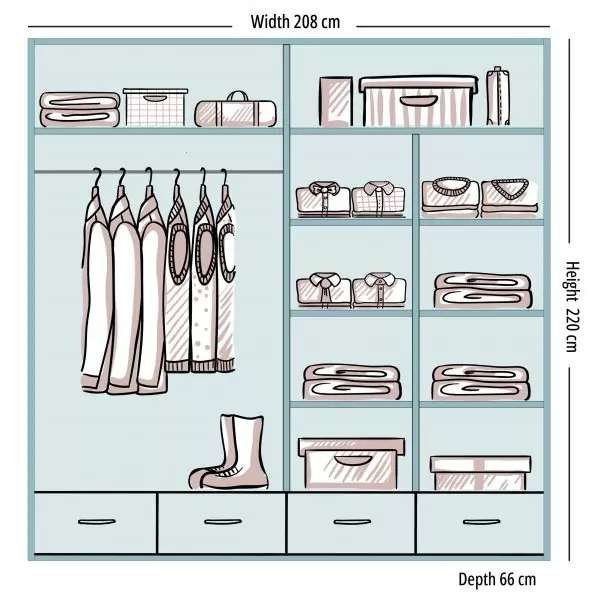Desilets High Gloss Sliding Wardrobe with Mirror , 220 cm H x 208 cm W x 66 cm D, Black