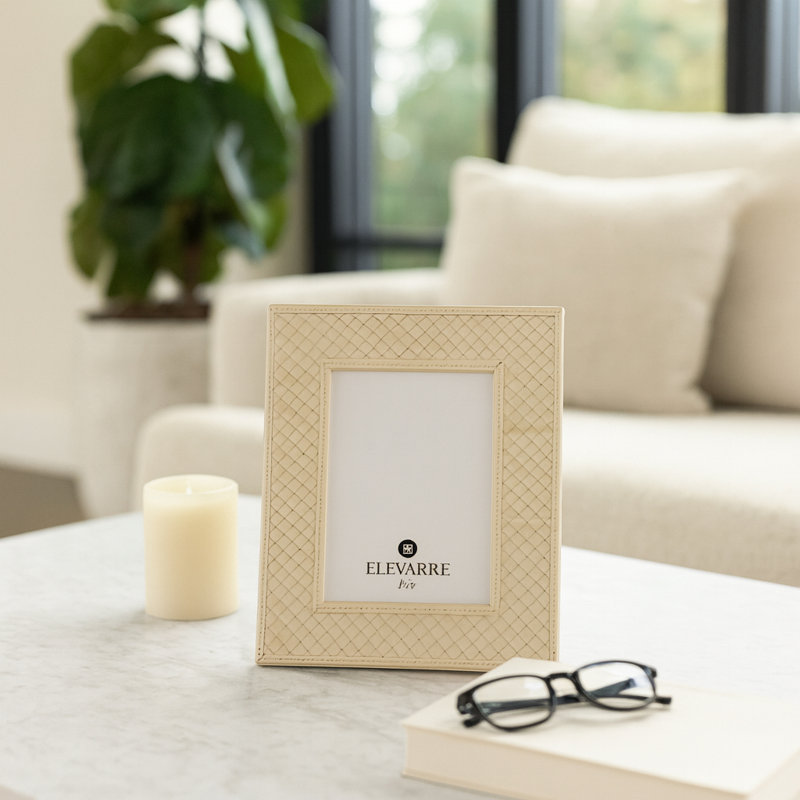Sagebrook Home Luanda Lether 5X7 Photo Frame, Cream, 4" x 6"
