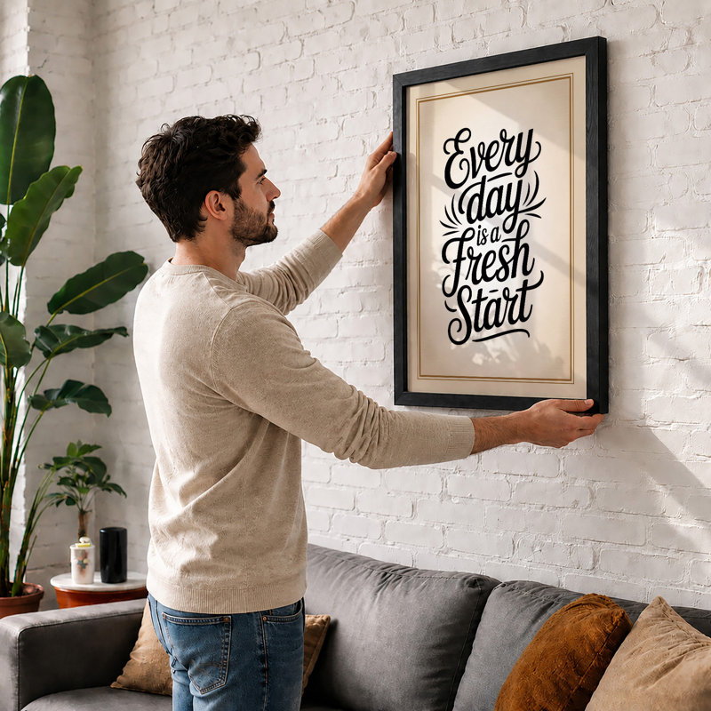Every Day Fresh Start Typography - Framed Print, A1 - 84.1 x 59.4 cm, Oak