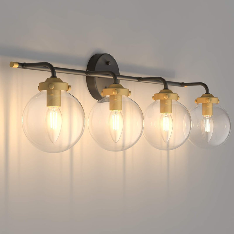 Luminaire de salle de bain industriel avec globes en verre transparent, finition noire matte, applique murale de style rétro pour miroir Ralbay, douille E12 (ampoules non incluses)