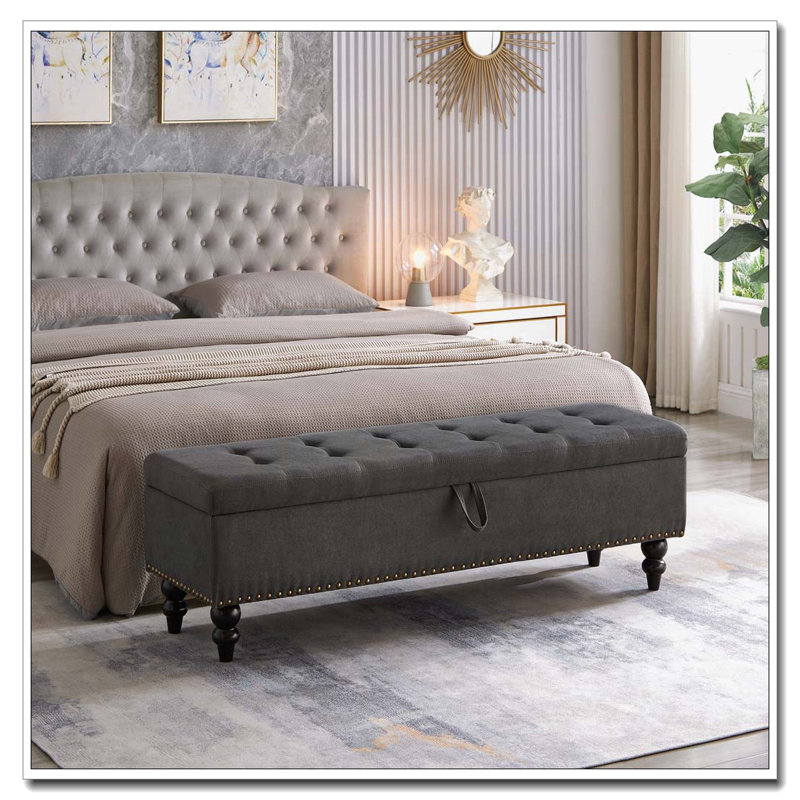 51.5"W Flip Top Storage Bed Bench, Grey