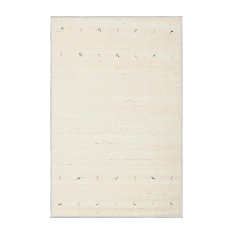 Tapis de zone crème contemporaine, Rectangle 5 pi x 7 pi