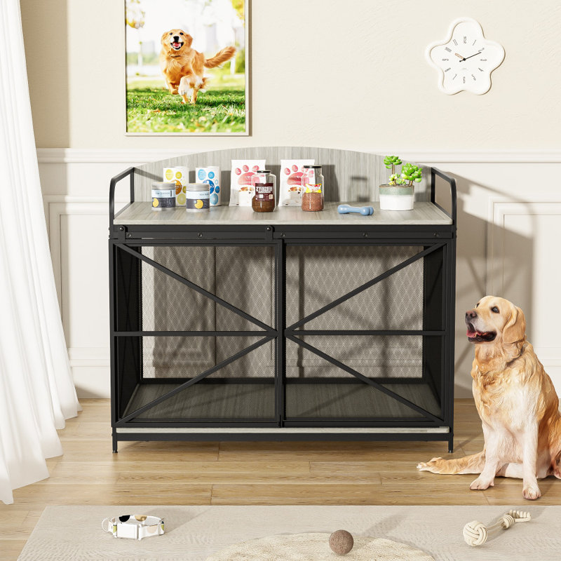 Cage pour chien de style mobilier, Gris