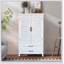 27'' Accent Tall Tower White Storage Cabinet - Rustic  Sideboard With Doors And Drawers For Home Decor And Organization