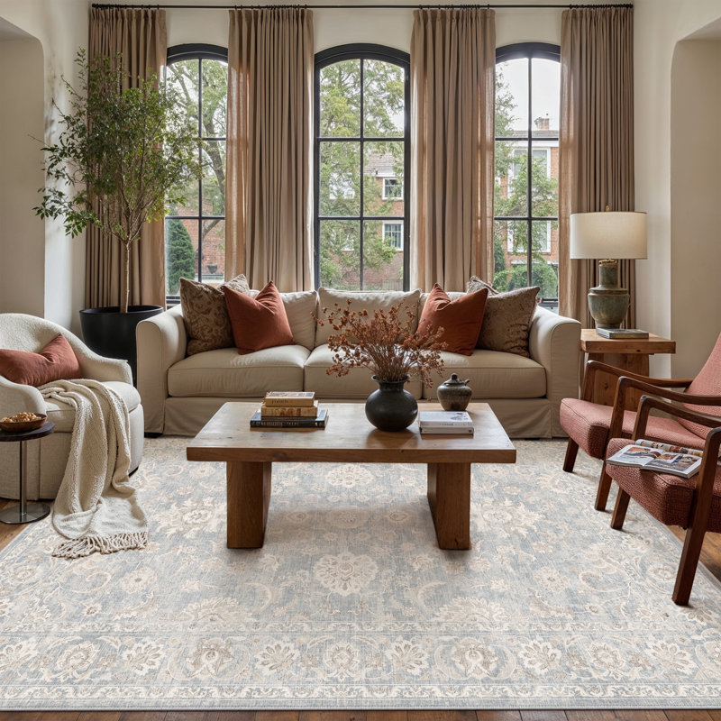 Aveline Classic Oriental Area Rug for Living Room, Rectangle 6' x 9', Light Blue