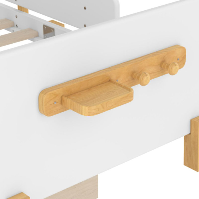 Bellemave Twin Size Platform Bed With Storage Drawers, Solid Wood Platform Bed Frame With Guardrail, Shelf And Hooks, No Box Spring Needed  ,white