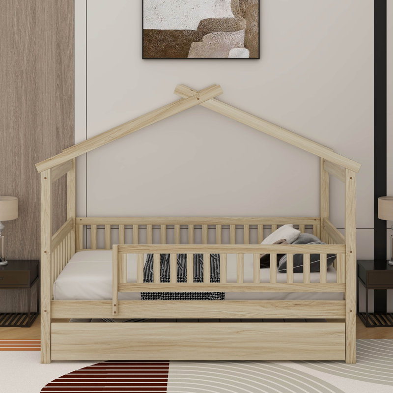 Lit simple en bois avec lit gigogne, Lit simple, Naturel