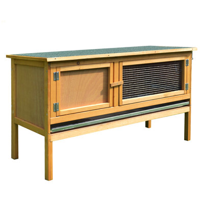 Pawhut Wooden Rabbit Hutch Bunny Cage With Openable Waterproof Roof, No Leak Tray Sturdy Fir Wood Build For Indoor/Outdoor