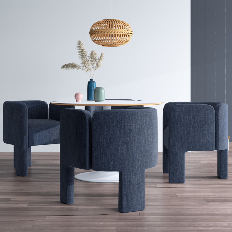 Fauteuil rembourré avec dossier bas H 18,5 po Braien, Bleu marine
