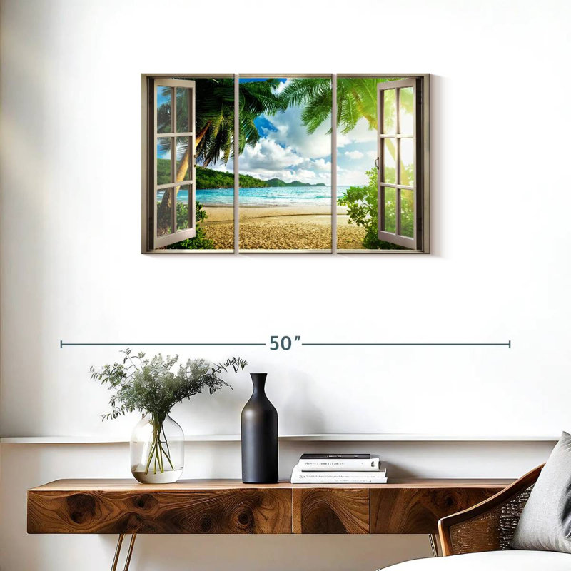 Window To Lush Beach Wall Art Multi Piece Canvas Print, H 20 po x l 33 po x P 1,25 po