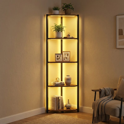 5-Tier Corner Bookcase with LED Lights