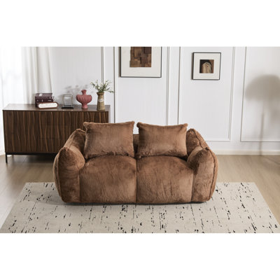 Canapé moelleux moelleux pour adultes, chaise longue surdimensionnée à usage intérieur, lecture confortable avec coussins sans assemblage, brun, matériau en fausse fourrure de haute qualité, chambre à coucher avec sièges à 2 places, résilience