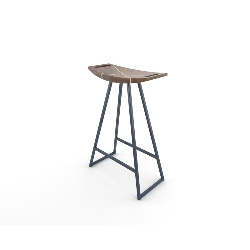 Robert Counter Stool with Metal Frame, Walnut, Counter Stool (24" Seat Height), Navy