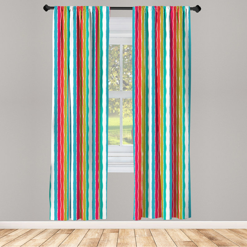 Pinstripe Semi-Sheer Rod Pocket Curtain Panels, 28" x 63", Red/Green