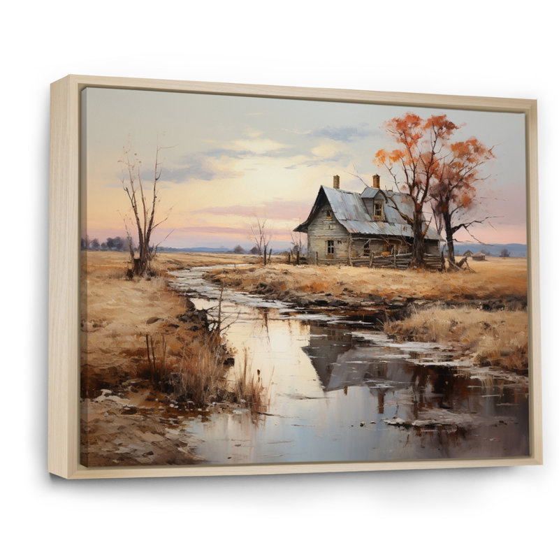 " Farmhouse River Reverie II ", H 24 po x l 32 po x P 1 po, Cadre naturel flottant