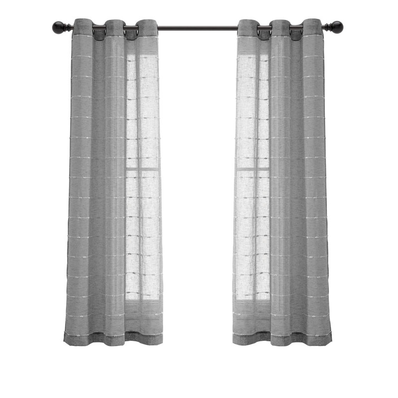 Paire de rideaux transparents avec œillets Farmhouse, L 38 po x L 63 po, Gris foncé